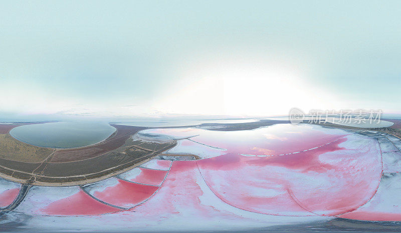 Scenic aerial view of pink salt lake in Ukraine